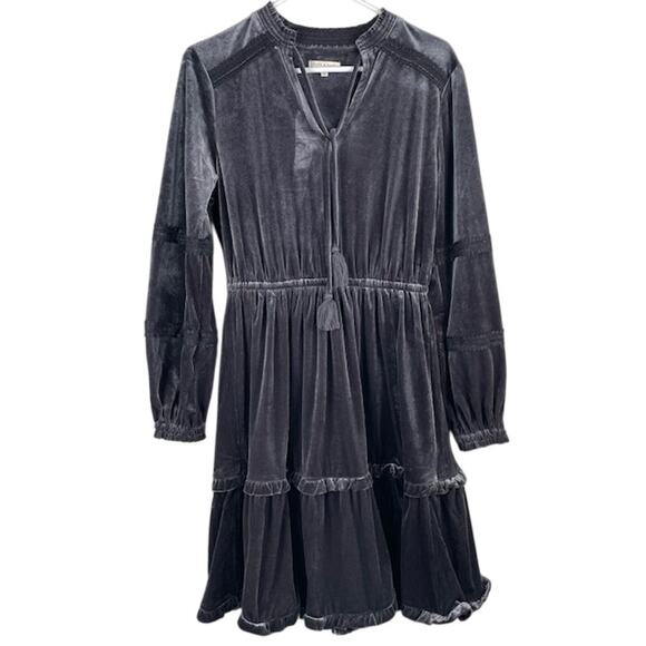 Kate & Sam Women's Gray Velvet Tiered Midi Dress (S) - Picture 1 of 7